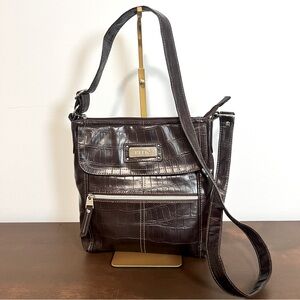 Relic Brown Faux Croc Embossed Crossbody Shoulder Bag |‎ Adjustable Strap | 8x10